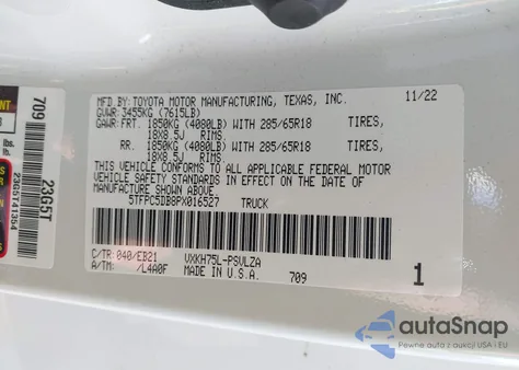 2023 Toyota Tundra Hybrid Trd Pro z USA, uszkodzony, nr VIN 5TFPC5DB8PX016527